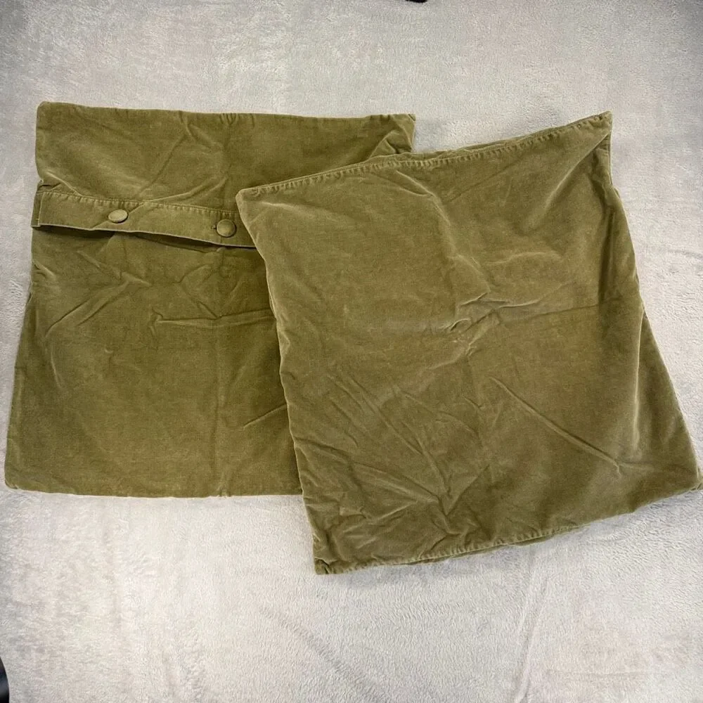 Pottery Barn Olive Green Velvet Pillow Covers 20 x 20 A